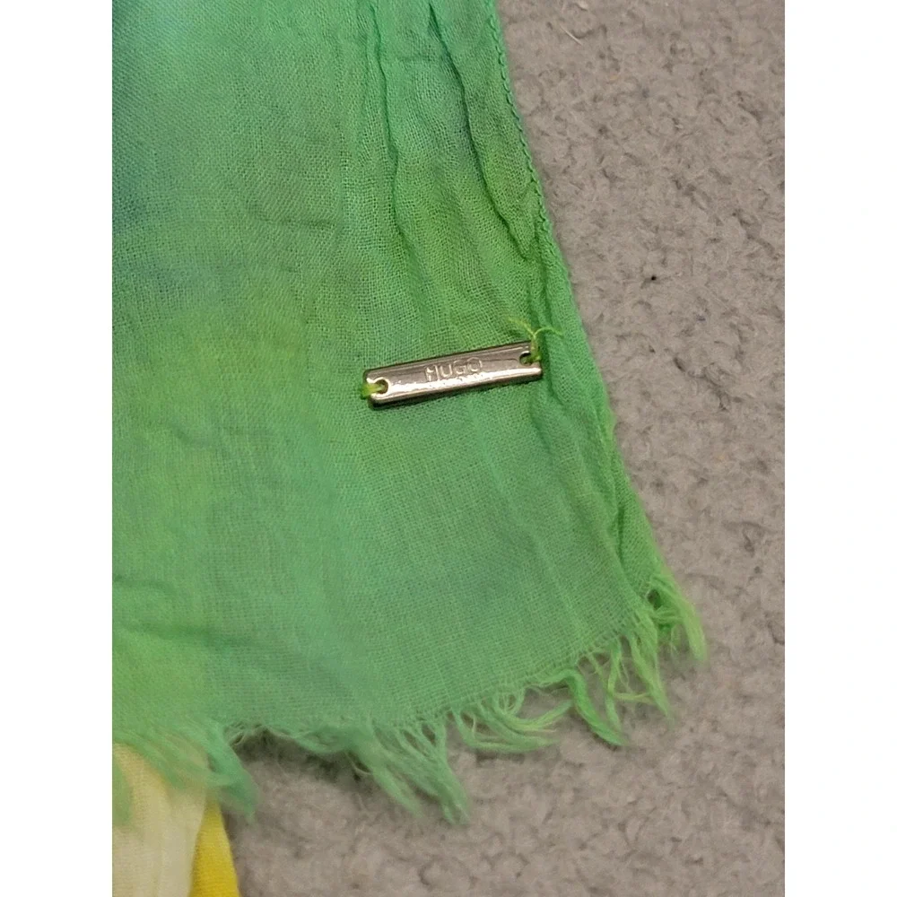 Hugo Boss Scarf Womens One Size‎ Blue Green Yellow Tie Dye Oblong Lightweight